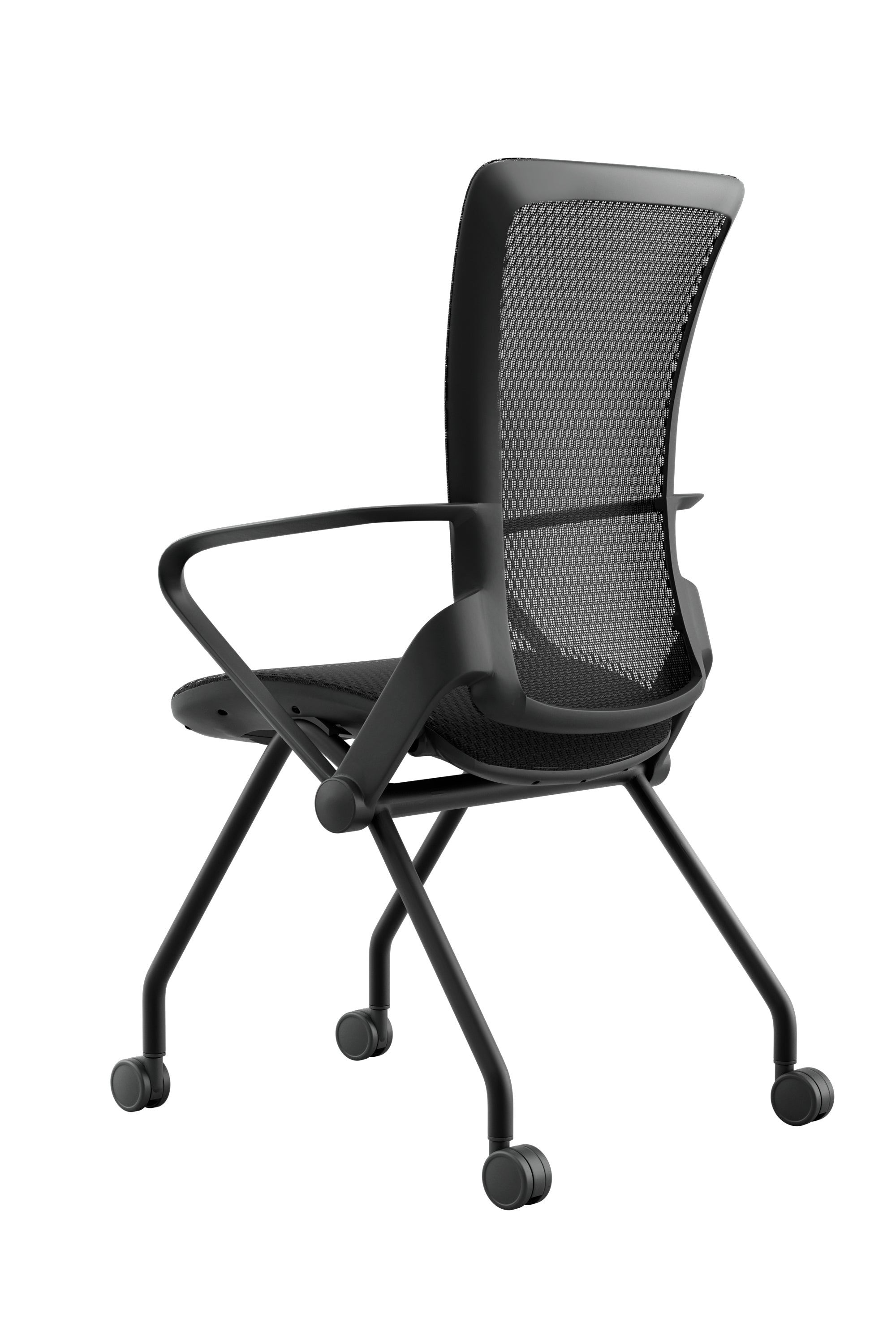 chaise polyvalente de réunion avec accoudoirs et dossier inclinable, en maille. Assise confortable